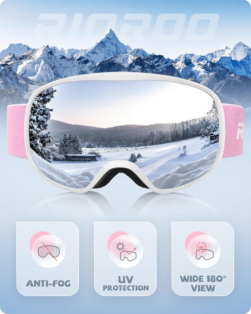 RIOROO Kids Ski Goggles for Boys Girls Aged 3-14, 100% UV Protection OTG Ski Goggles - Image 2